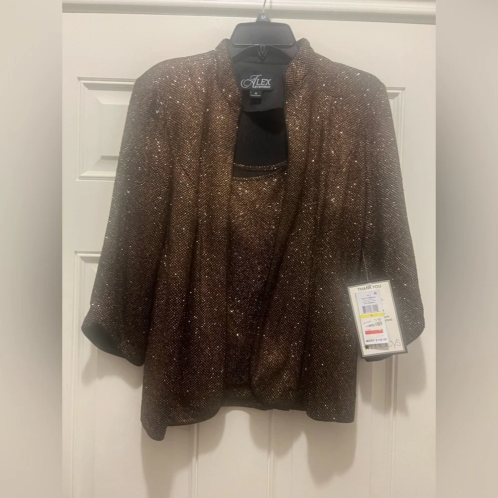 Alex Evenings Bronze Shimmer Jacket and Top Set - Picture 1 of 4